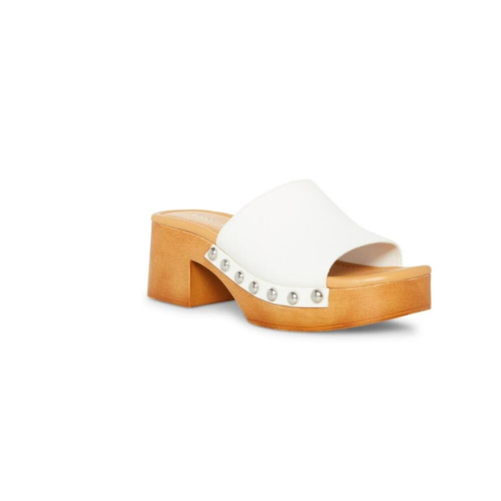 Madden Girl Hilly White Faux Leather Studded Wooden Platform Clog Sandals NWB 10